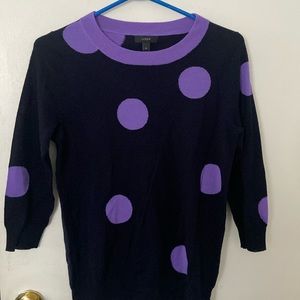 J crew purple sweater with lighter purple circles